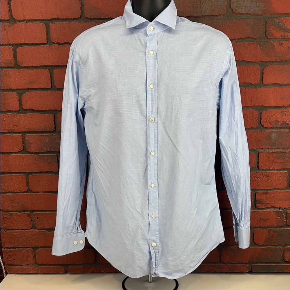 Armani Shirt Mens 16 Checkered Blue Button Up‎